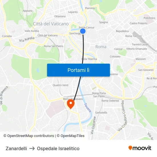 Zanardelli to Ospedale Israelitico map