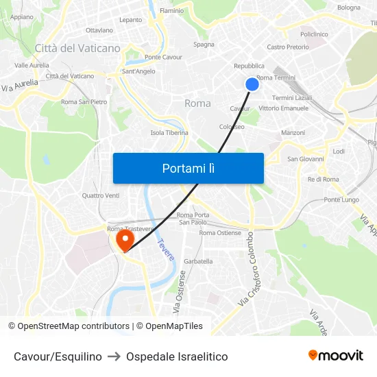 Cavour/Esquilino to Ospedale Israelitico map