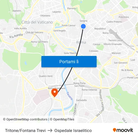 Tritone/Fontana Trevi to Ospedale Israelitico map