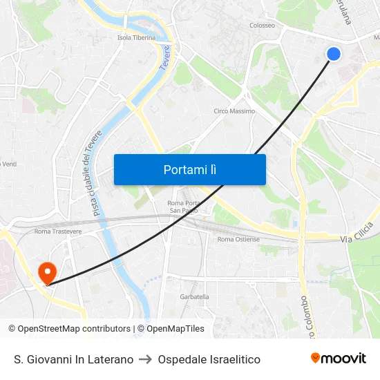 S. Giovanni In Laterano to Ospedale Israelitico map