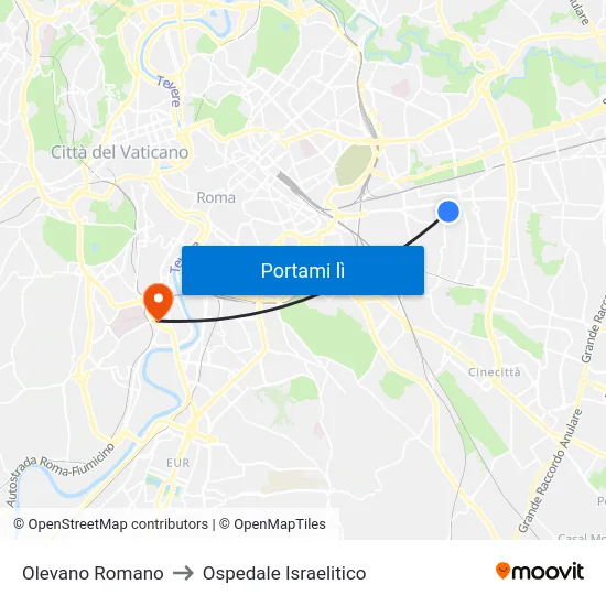 Olevano Romano to Ospedale Israelitico map