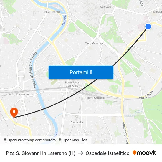 P.za S. Giovanni In Laterano (H) to Ospedale Israelitico map