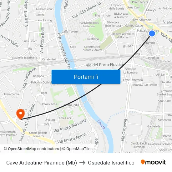 Cave Ardeatine-Piramide (Mb) to Ospedale Israelitico map