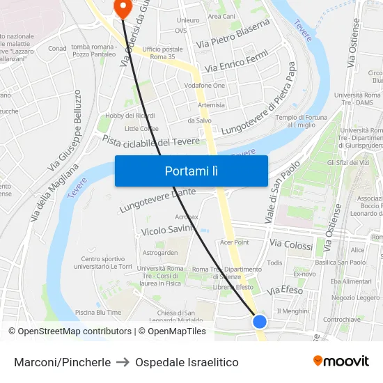 Marconi/Pincherle to Ospedale Israelitico map