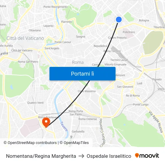 Nomentana/Regina Margherita to Ospedale Israelitico map