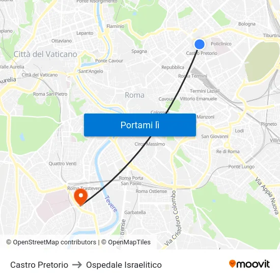 Castro Pretorio to Ospedale Israelitico map