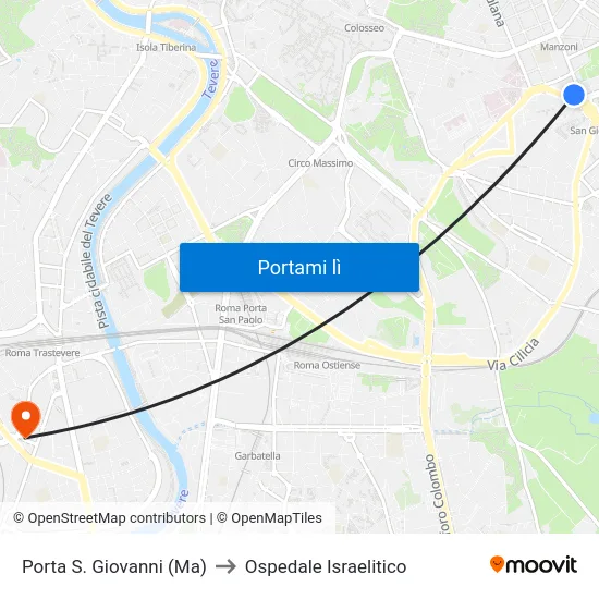 Porta S. Giovanni (Ma) to Ospedale Israelitico map