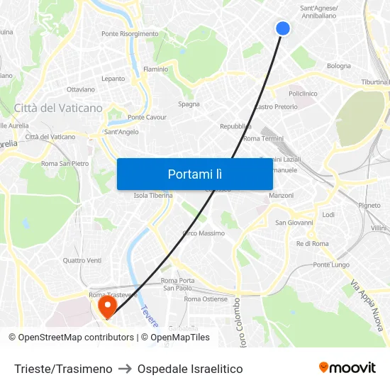 Trieste/Trasimeno to Ospedale Israelitico map