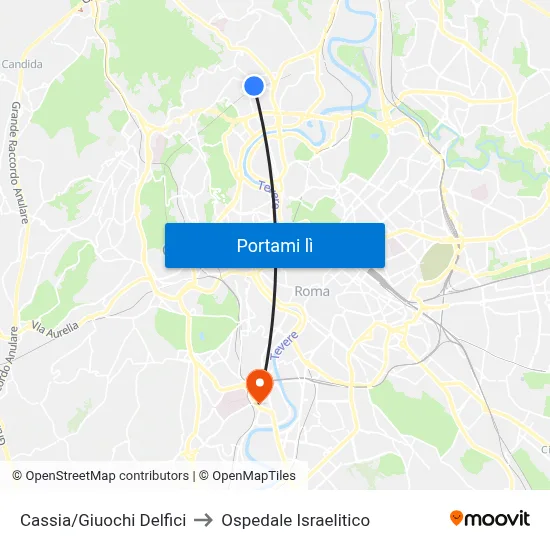 Cassia/Giuochi Delfici to Ospedale Israelitico map