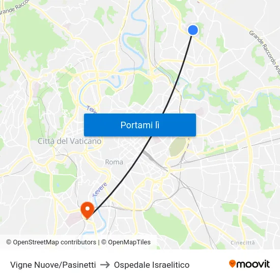 Vigne Nuove/Pasinetti to Ospedale Israelitico map