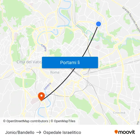 Jonio/Bandello to Ospedale Israelitico map