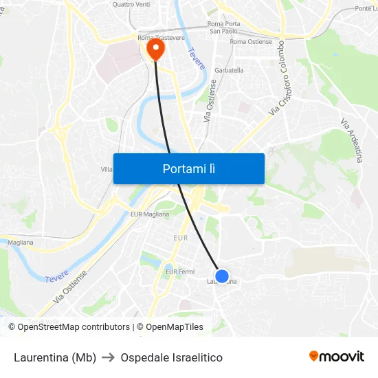 Laurentina (Mb) to Ospedale Israelitico map