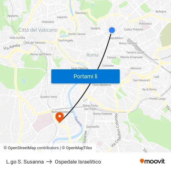 L.go S. Susanna to Ospedale Israelitico map