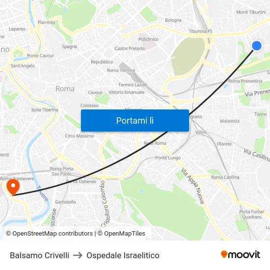 Balsamo Crivelli to Ospedale Israelitico map
