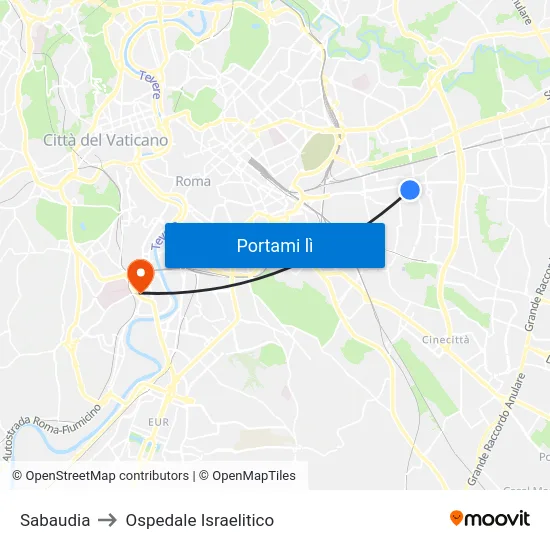 Sabaudia to Ospedale Israelitico map
