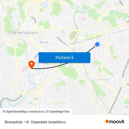 Bresadola to Ospedale Israelitico map