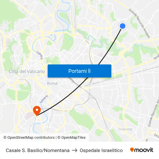 Casale S. Basilio/Nomentana to Ospedale Israelitico map
