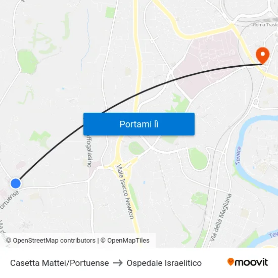 Casetta Mattei/Portuense to Ospedale Israelitico map