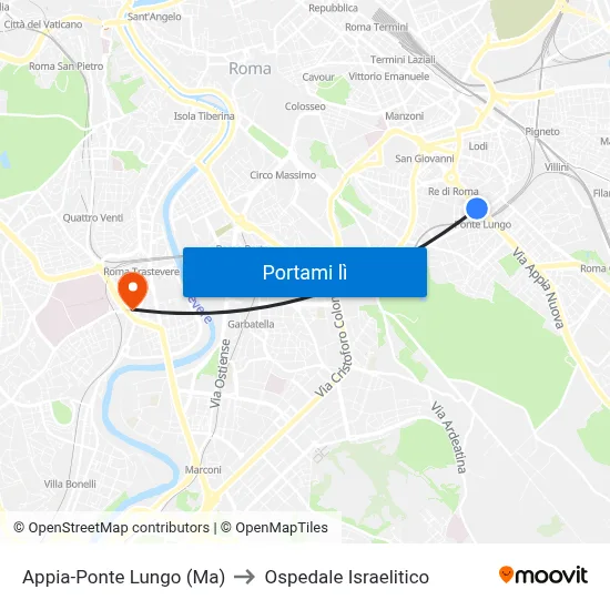 Appia-Ponte Lungo (Ma) to Ospedale Israelitico map