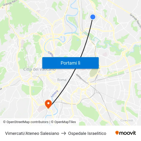 Vimercati/Ateneo Salesiano to Ospedale Israelitico map