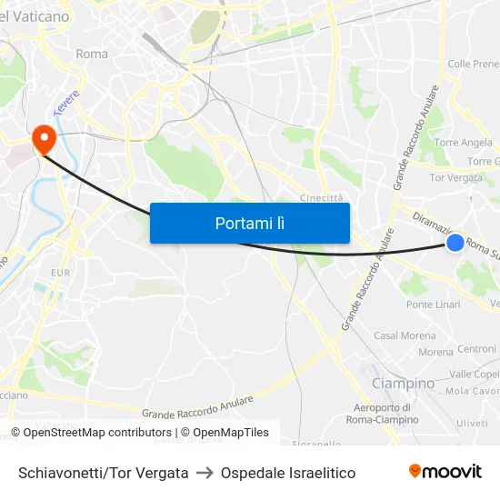 Schiavonetti/Tor Vergata to Ospedale Israelitico map