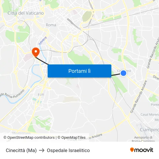 Cinecittà (Ma) to Ospedale Israelitico map