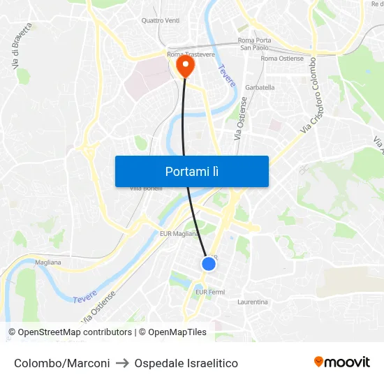 Colombo/Marconi to Ospedale Israelitico map