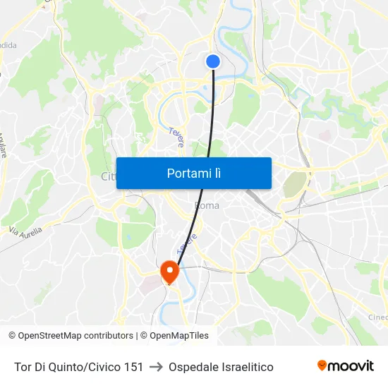 Tor Di Quinto/Civico 151 to Ospedale Israelitico map
