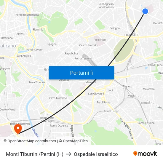 Monti Tiburtini/Pertini (H) to Ospedale Israelitico map