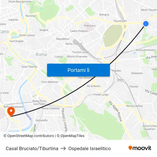 Casal Bruciato/Tiburtina to Ospedale Israelitico map