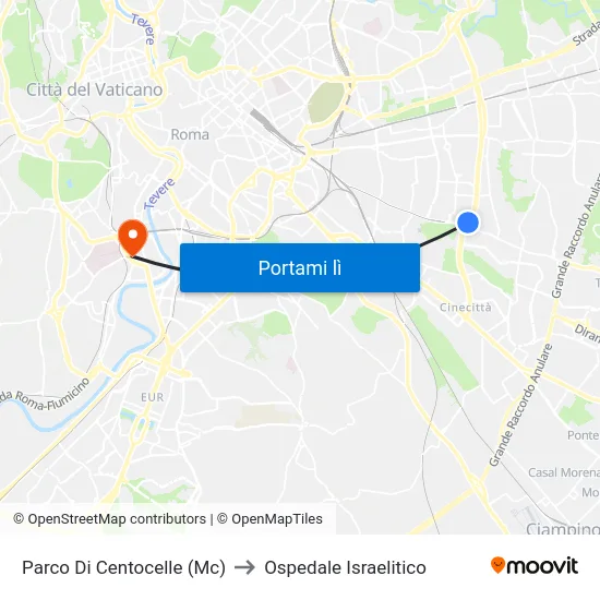 Parco Di Centocelle (Mc) to Ospedale Israelitico map