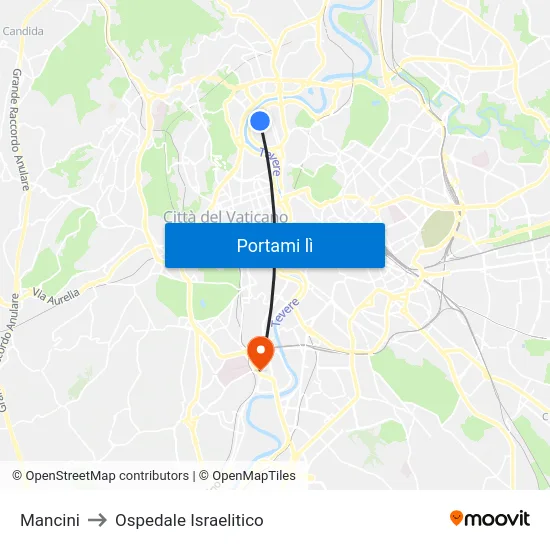 Mancini to Ospedale Israelitico map