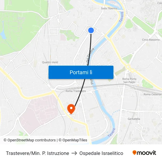 Trastevere/Min. P. Istruzione to Ospedale Israelitico map