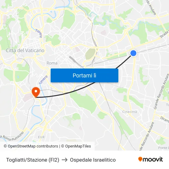 Togliatti/Stazione (Fl2) to Ospedale Israelitico map