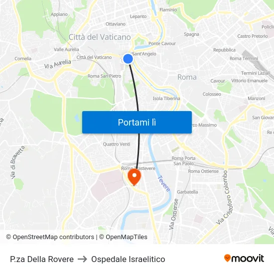 P.za Della Rovere to Ospedale Israelitico map