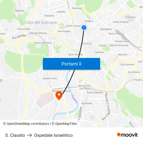 S. Claudio to Ospedale Israelitico map
