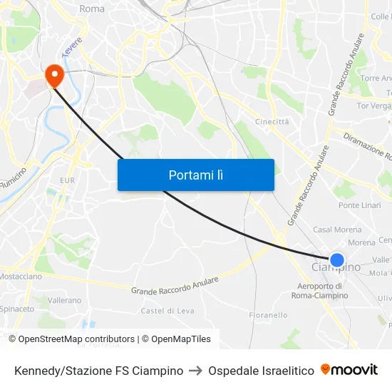 Kennedy/Stazione FS Ciampino to Ospedale Israelitico map