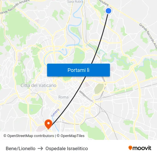 Bene/Lionello to Ospedale Israelitico map