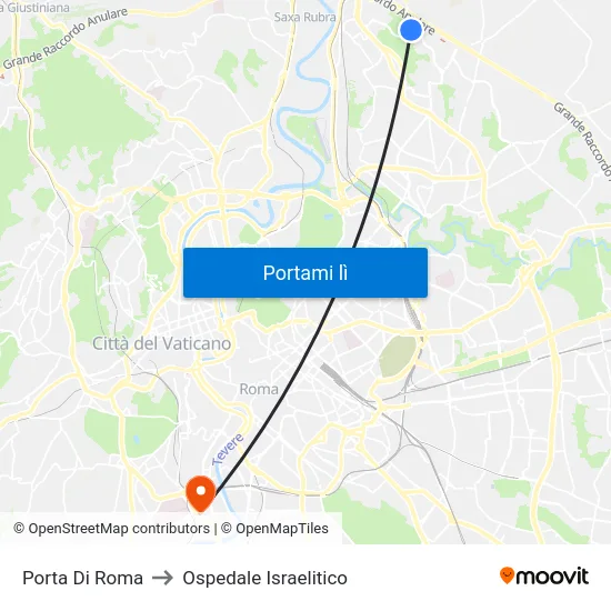 Porta Di Roma to Ospedale Israelitico map