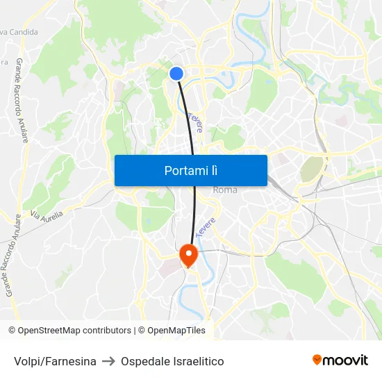 Volpi/Farnesina to Ospedale Israelitico map