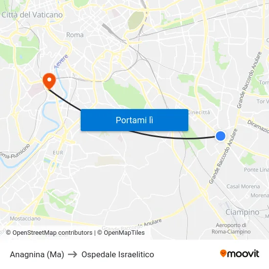 Anagnina (Ma) to Ospedale Israelitico map