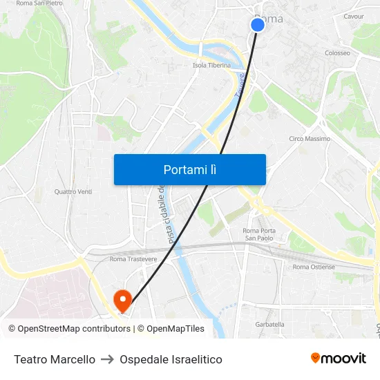 Teatro Marcello to Ospedale Israelitico map