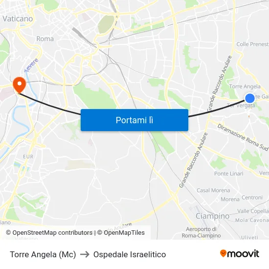 Torre Angela (Mc) to Ospedale Israelitico map