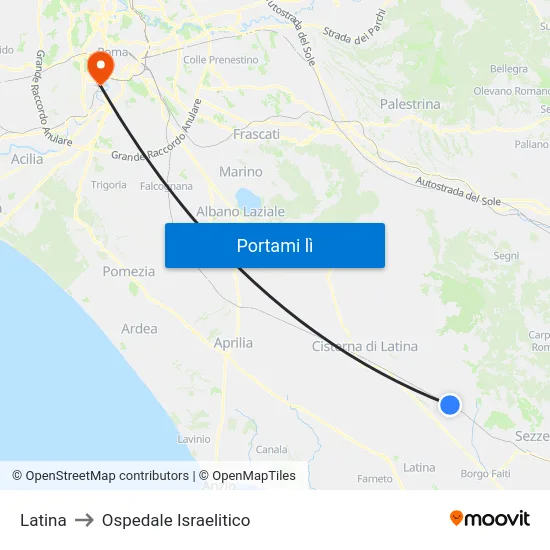 Latina to Ospedale Israelitico map