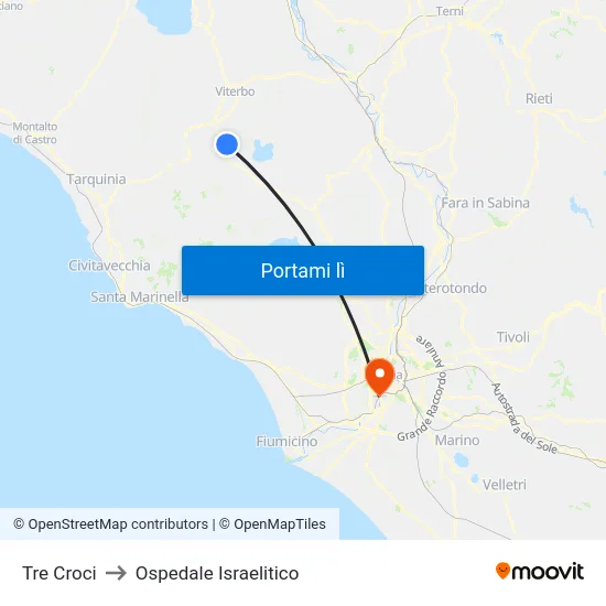 Tre Croci to Ospedale Israelitico map