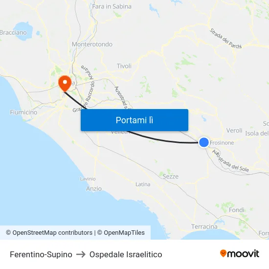 Ferentino-Supino to Ospedale Israelitico map