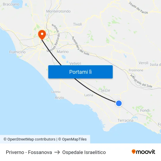 Priverno - Fossanova to Ospedale Israelitico map