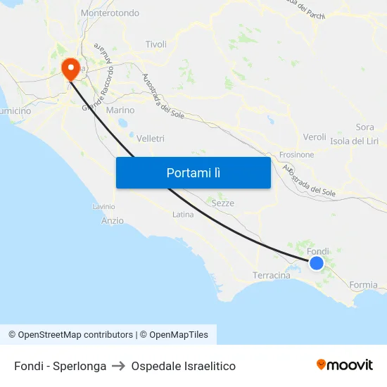 Fondi - Sperlonga to Ospedale Israelitico map