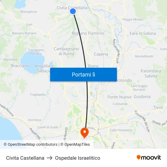 Civita Castellana to Ospedale Israelitico map