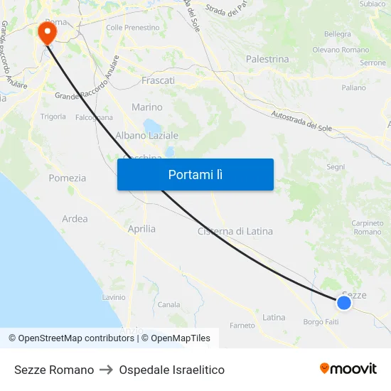 Sezze Romano to Ospedale Israelitico map